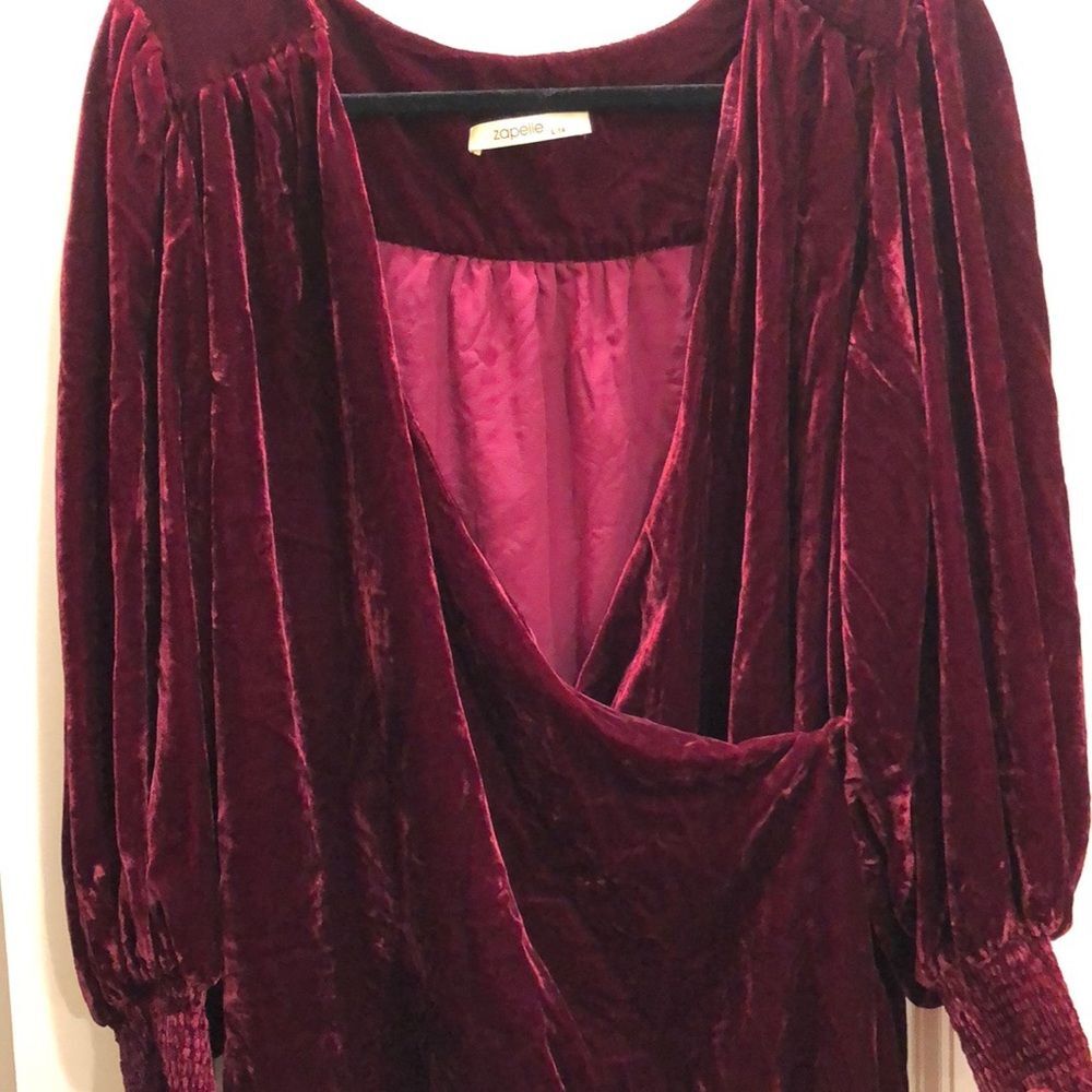 eShakti Red Velvet Wrap Tunic Puff Sleeves Holiday NWT